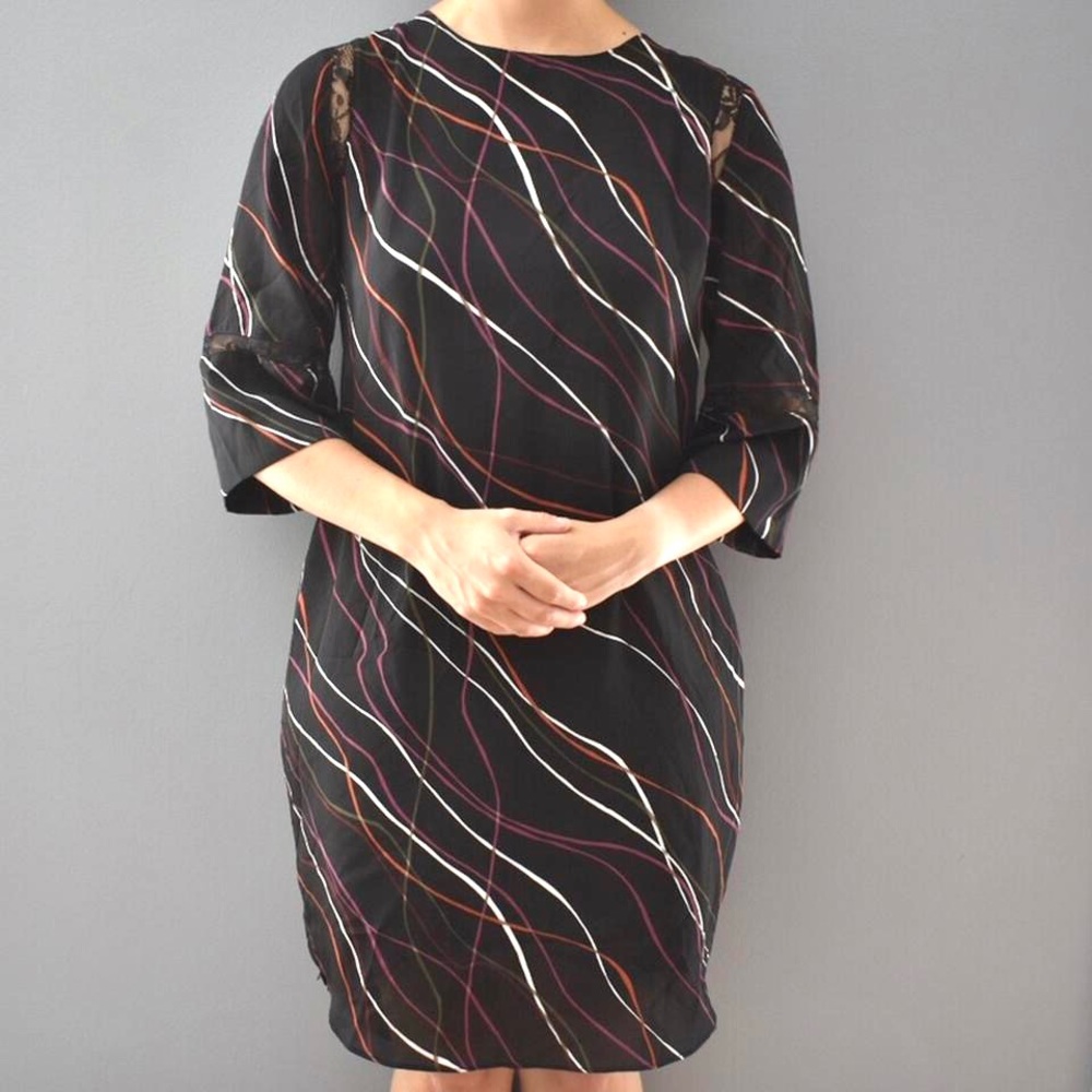 Apt. 9 Black Multicolored Ribbon Half Sleeved Bodycon Long Evening Dress